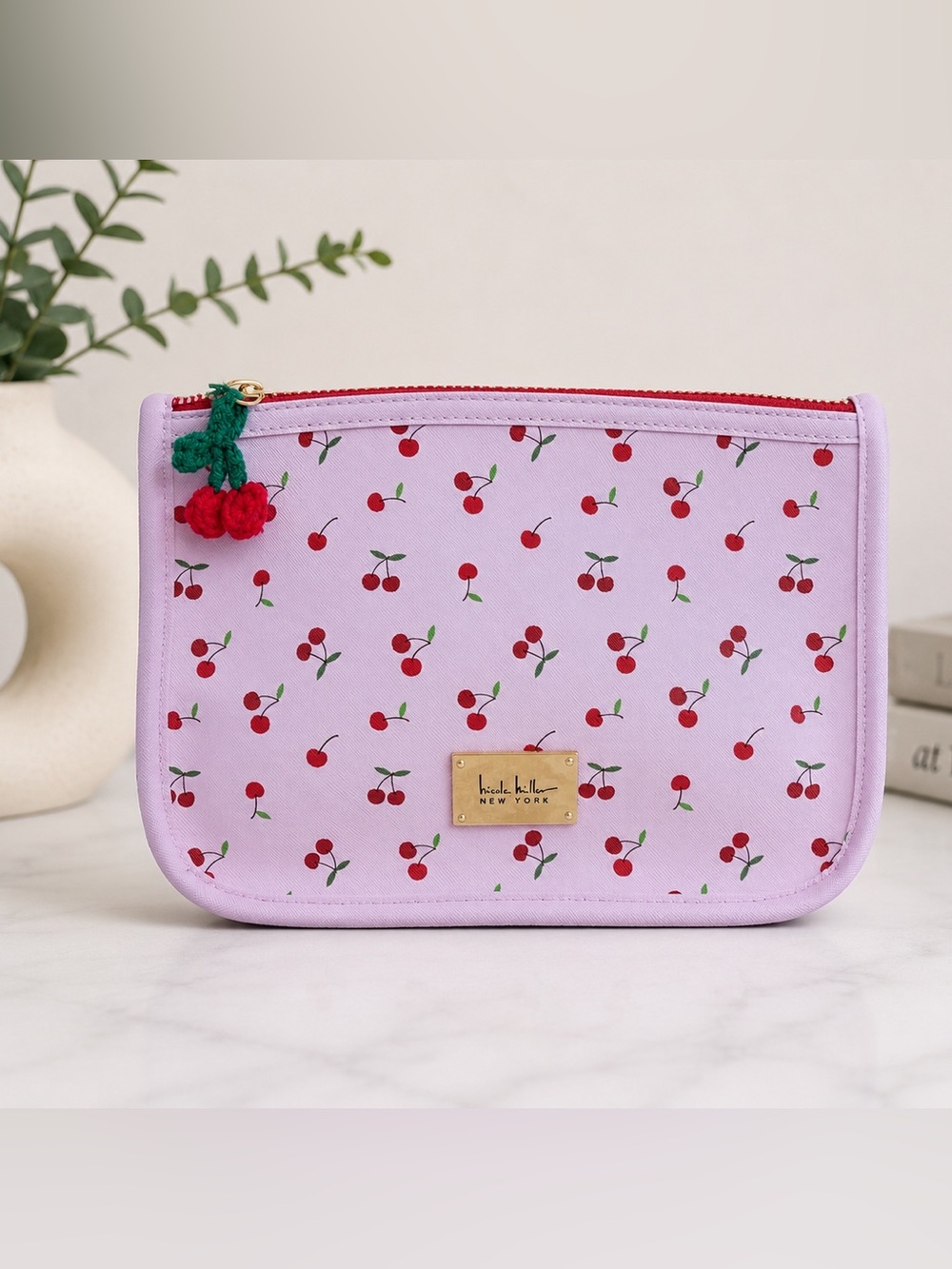 Nicole Miller Cherry Print Lavender Pouch